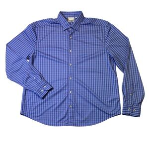 Buki mens XL purple blue performance polyester button up casual shirt EUC